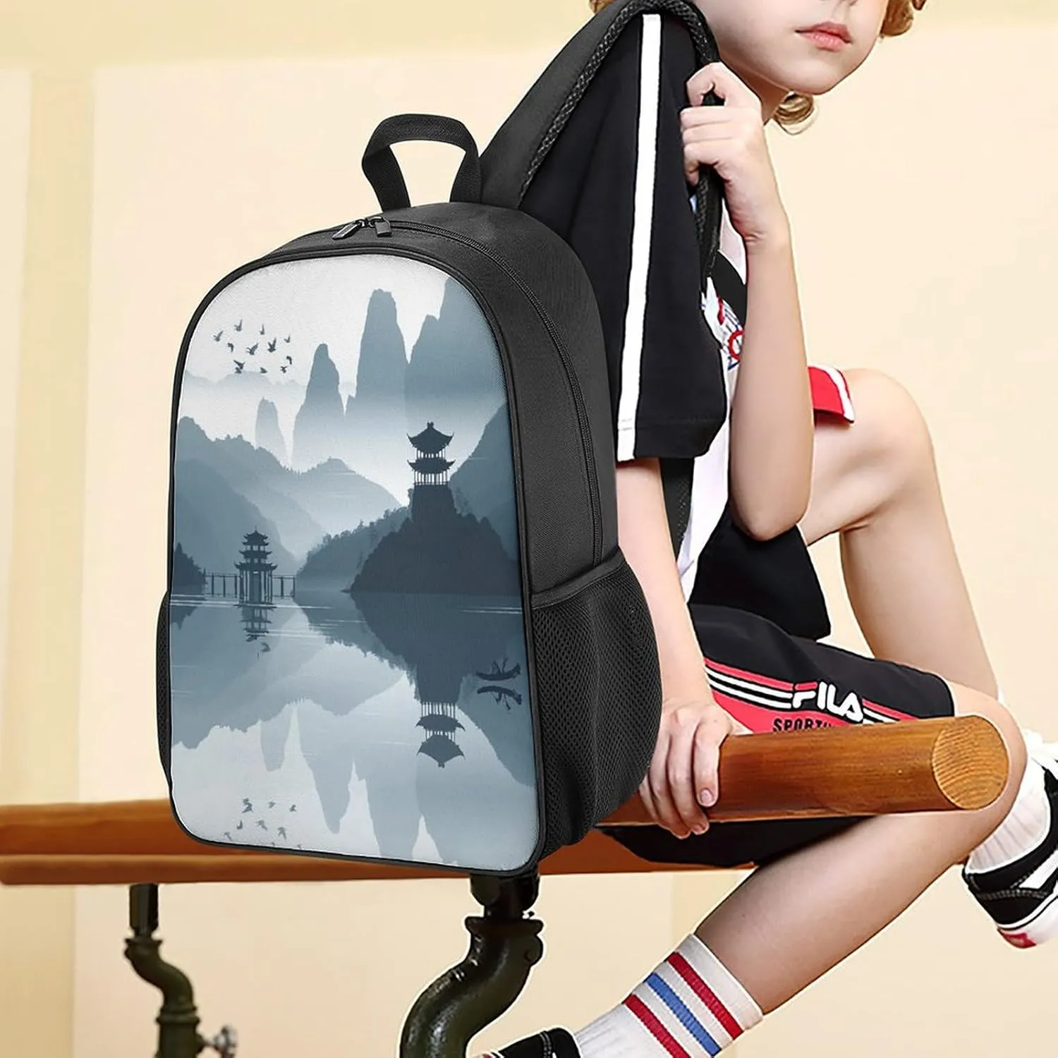 Lightweight Backpacks Cute Travel Bag Durable Chinese Style Landscape Printing Small Travel Backpack For Women & Men