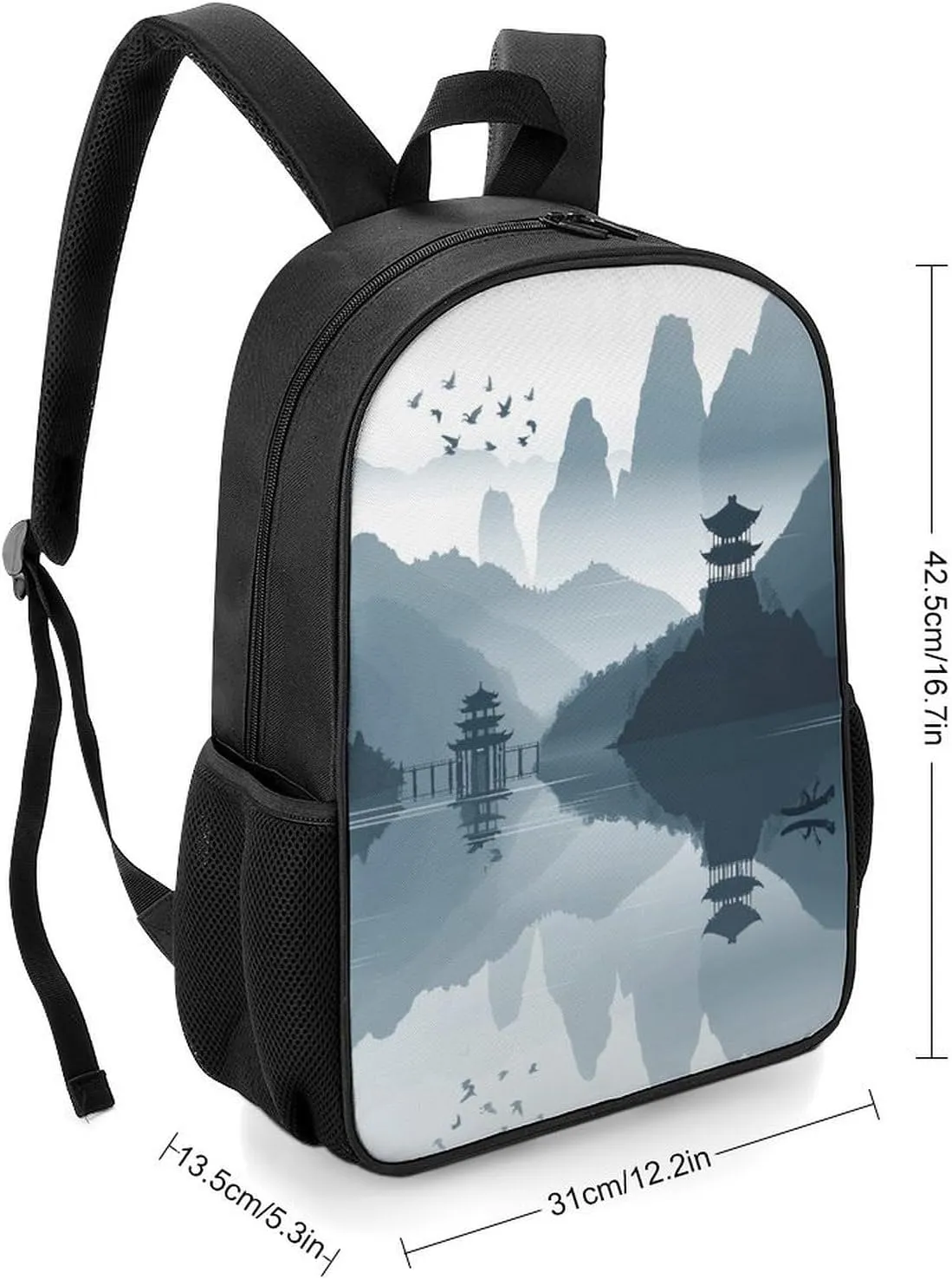 Lightweight Backpacks Cute Travel Bag Durable Chinese Style Landscape Printing Small Travel Backpack For Women & Men
