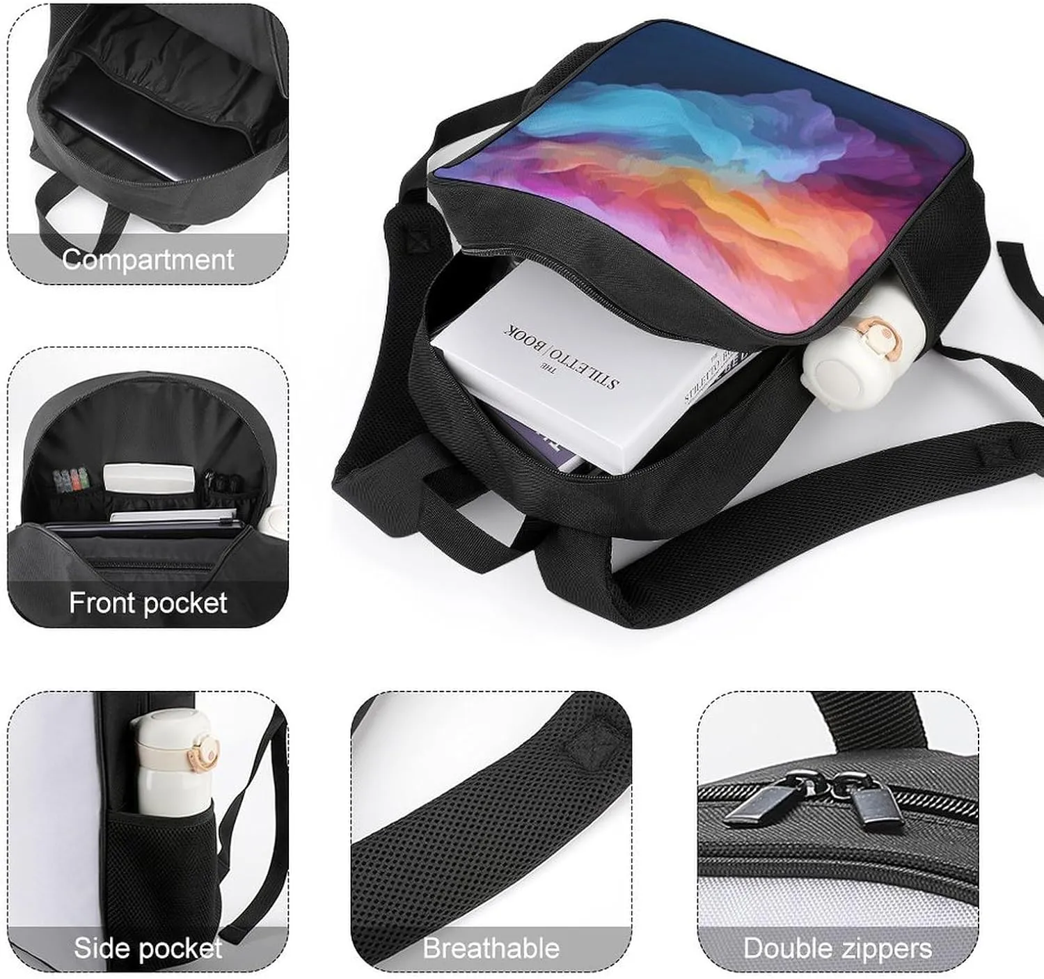 Lightweight Backpacks Cute Travel Bag Durable Color Gradient Printing Small Travel Backpack For Women & Men