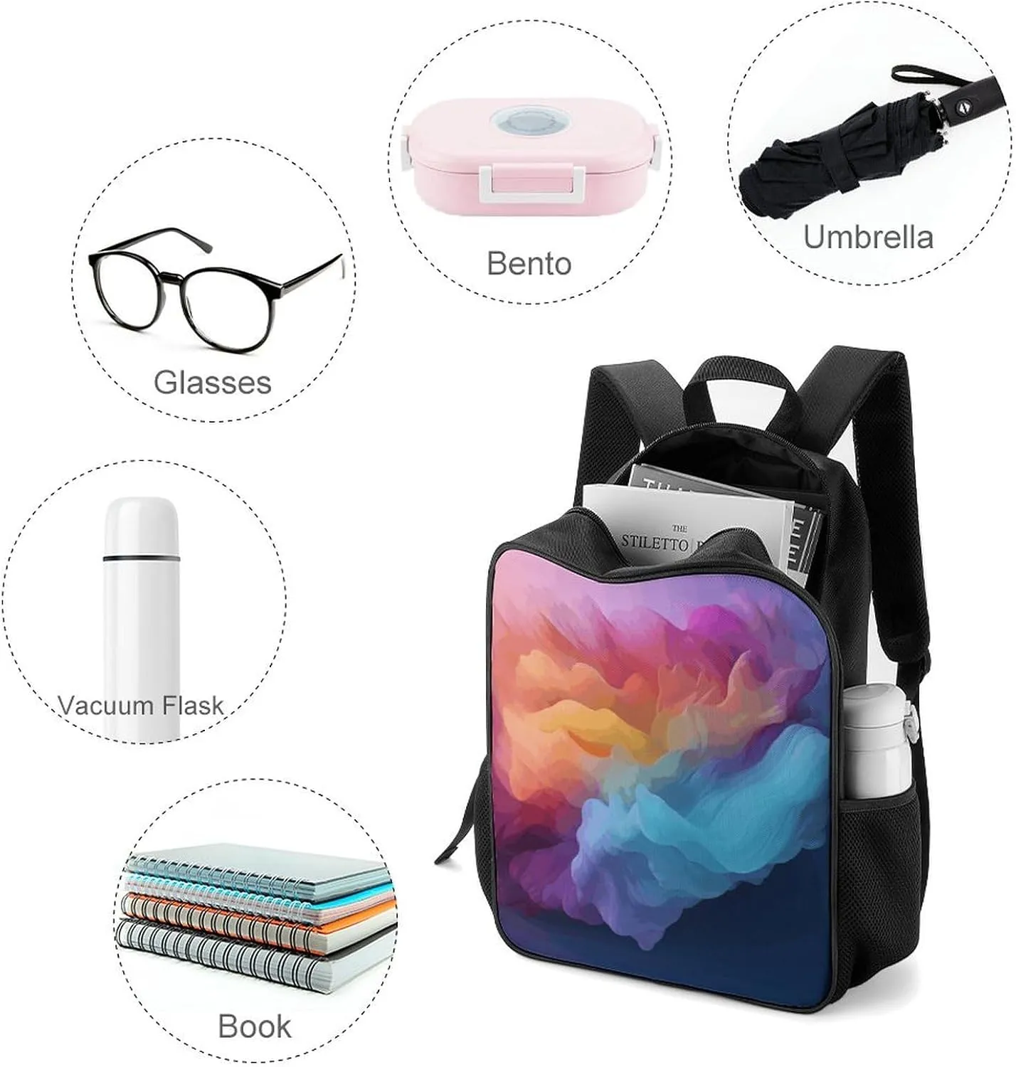 Lightweight Backpacks Cute Travel Bag Durable Color Gradient Printing Small Travel Backpack For Women & Men