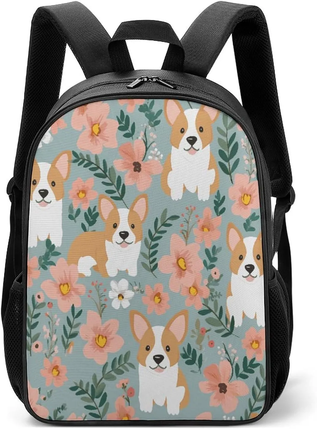 Lightweight Backpacks Cute Travel Bag Durable Corgi Floral Flowers Spring Garden Printing Small Travel Backpack For Women & Men