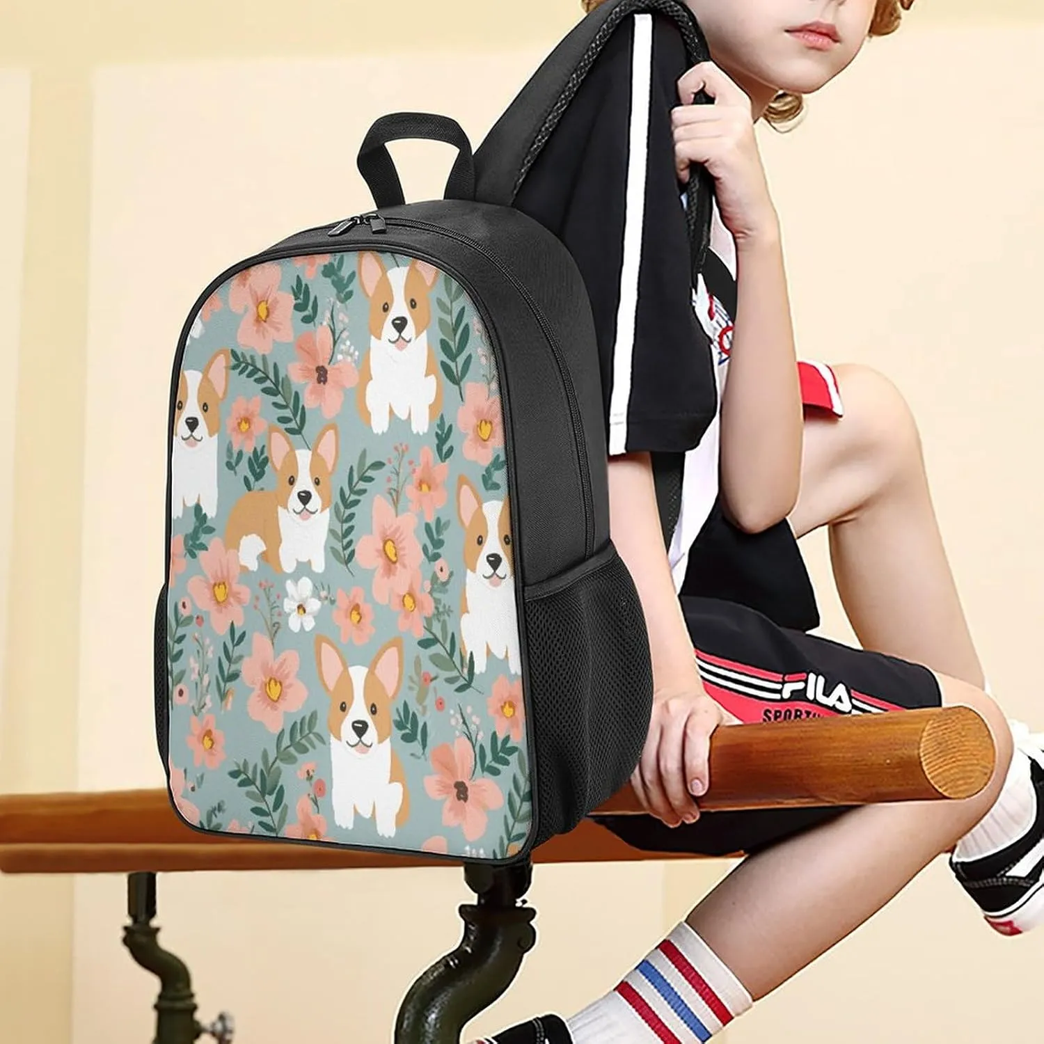 Lightweight Backpacks Cute Travel Bag Durable Corgi Floral Flowers Spring Garden Printing Small Travel Backpack For Women & Men