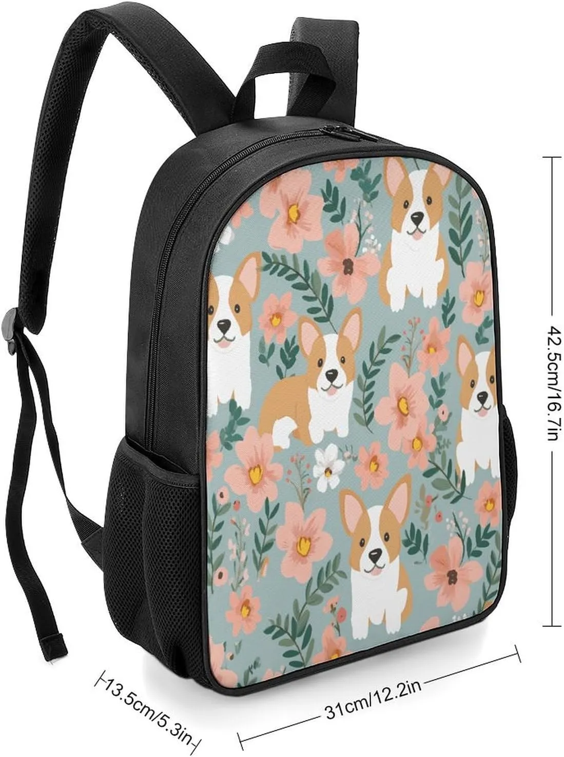Lightweight Backpacks Cute Travel Bag Durable Corgi Floral Flowers Spring Garden Printing Small Travel Backpack For Women & Men