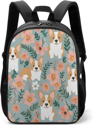 Lightweight Backpacks Cute Travel Bag Durable Corgi Floral Flowers Spring Garden Printing Small Travel Backpack For Women & Men