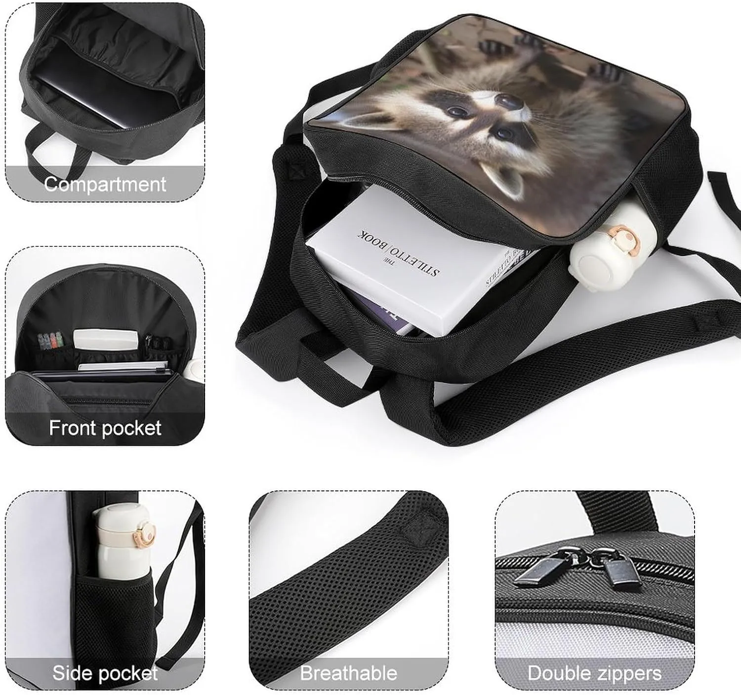 Lightweight Backpacks Cute Travel Bag Durable Cub Raccoon Printing Small Travel Backpack For Women & Men
