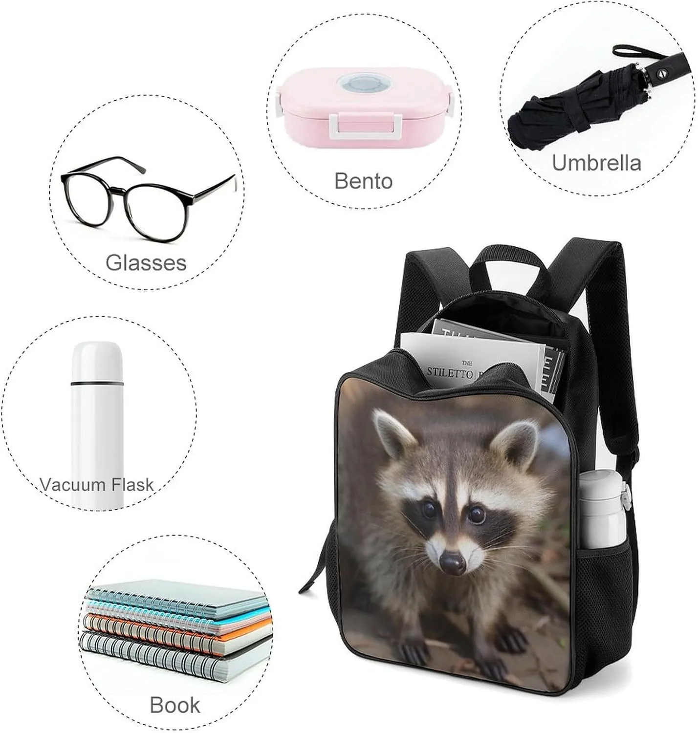 Lightweight Backpacks Cute Travel Bag Durable Cub Raccoon Printing Small Travel Backpack For Women & Men