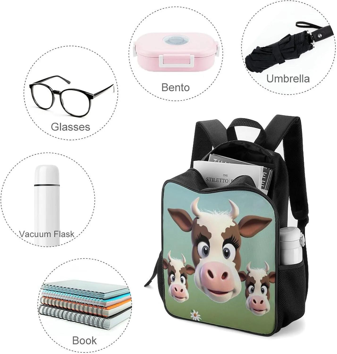 Lightweight Backpacks Cute Travel Bag Durable Cute Cow Printing Small Travel Backpack For Women & Men
