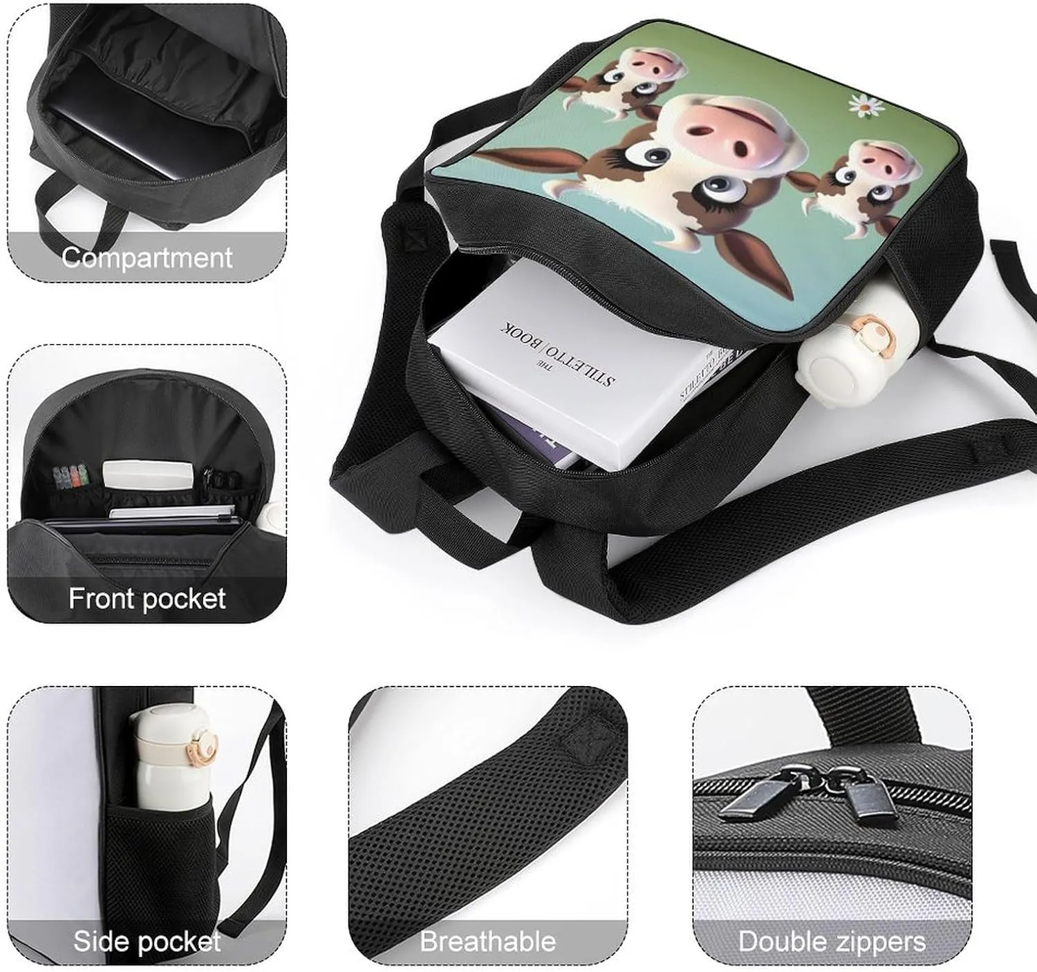 Lightweight Backpacks Cute Travel Bag Durable Cute Cow Printing Small Travel Backpack For Women & Men