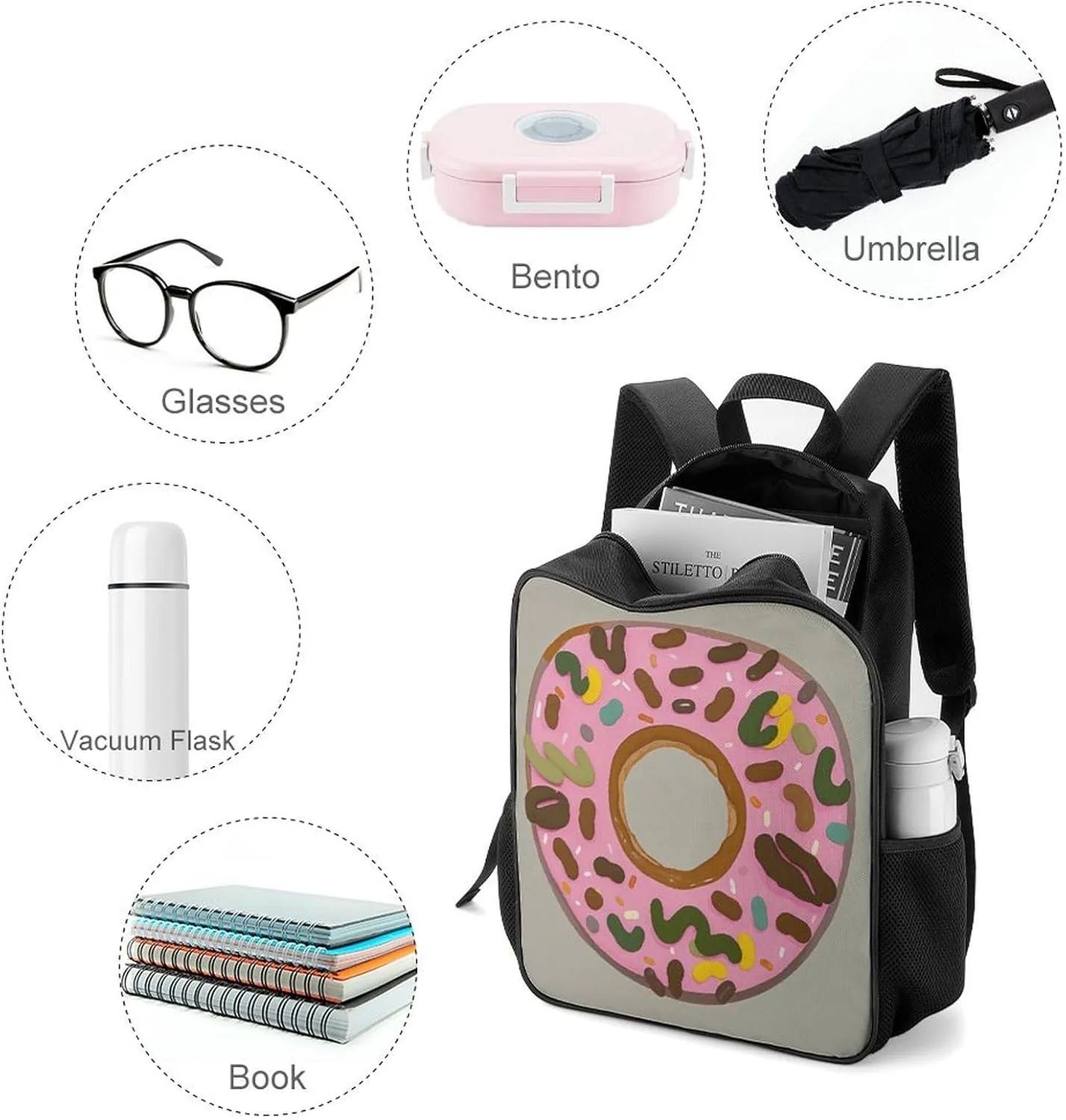 Lightweight Backpacks Cute Travel Bag Durable Donut Printing Small Travel Backpack For Women & Men