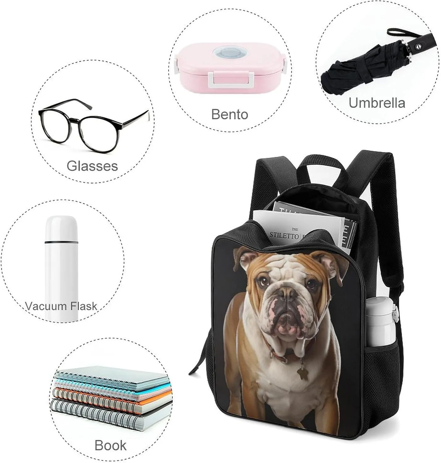 Lightweight Backpacks Cute Travel Bag Durable English Bulldog Printing Small Travel Backpack For Women & Men