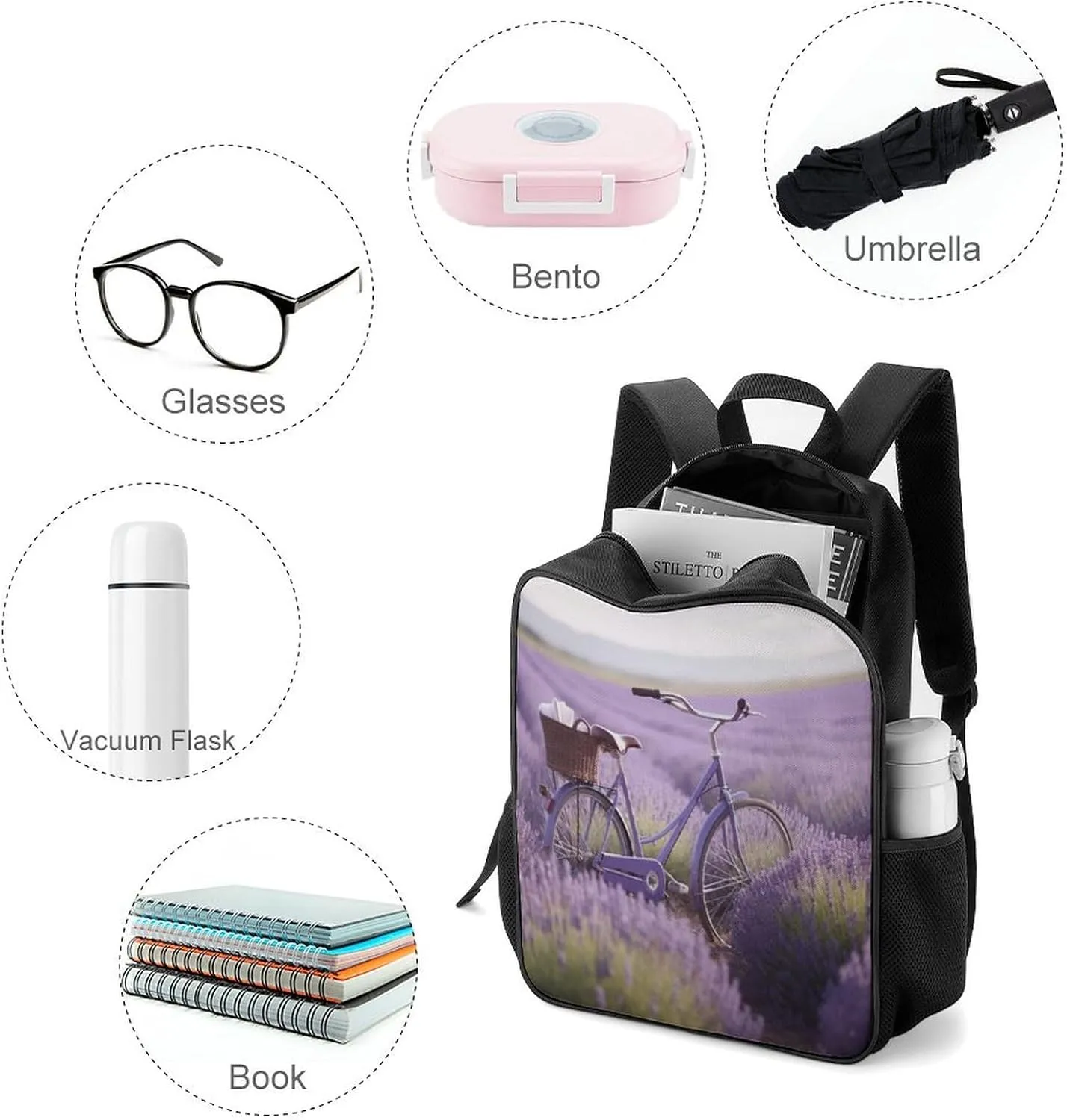 Lightweight Backpacks Cute Travel Bag Durable Lavender Field Bike Printing Small Travel Backpack For Women & Men