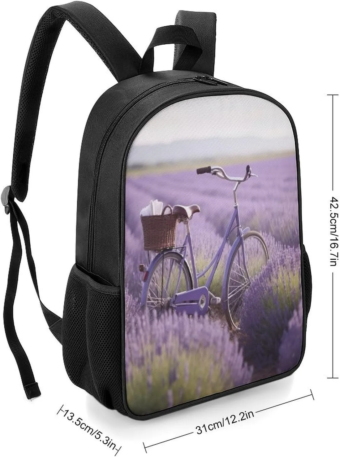 Lightweight Backpacks Cute Travel Bag Durable Lavender Field Bike Printing Small Travel Backpack For Women & Men