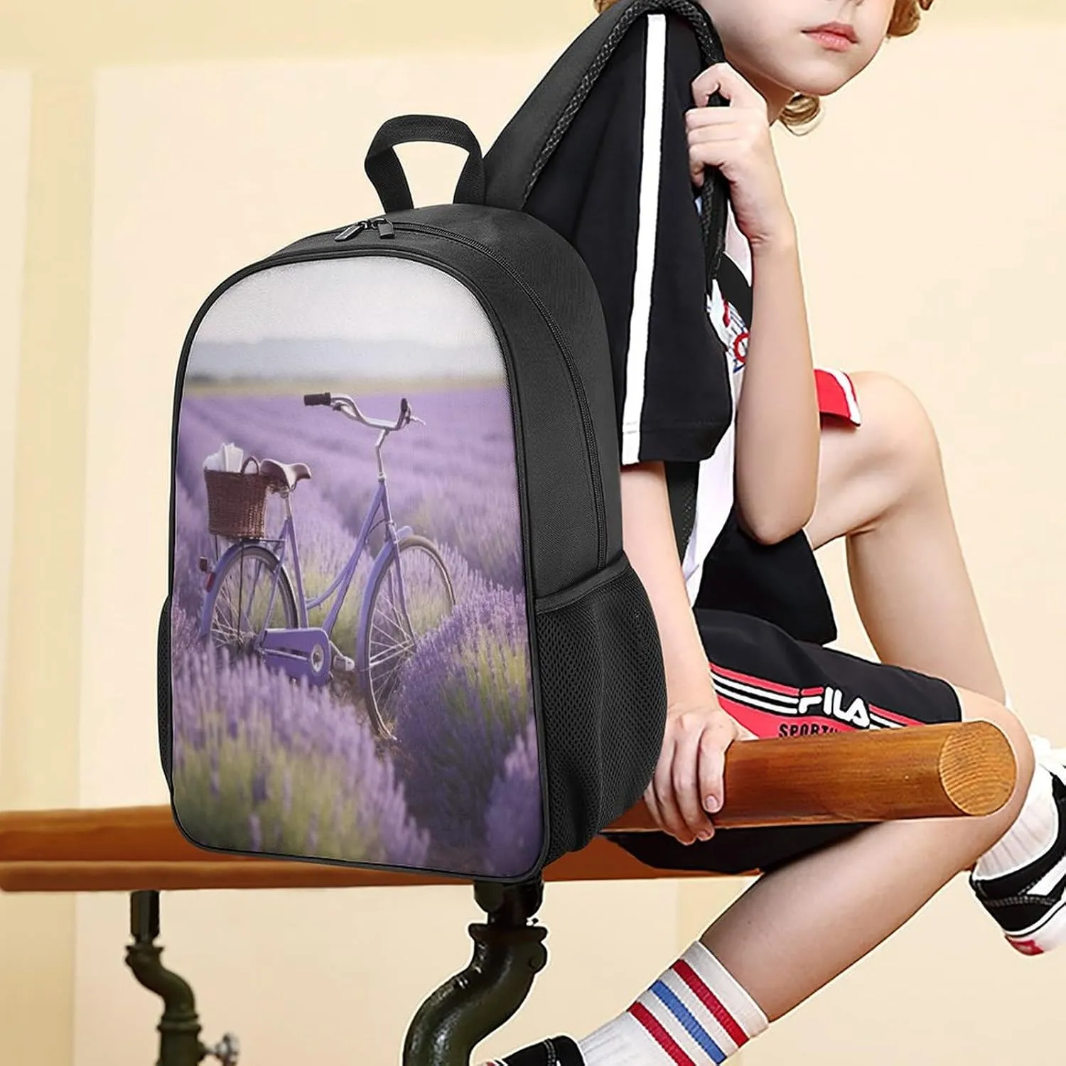 Lightweight Backpacks Cute Travel Bag Durable Lavender Field Bike Printing Small Travel Backpack For Women & Men
