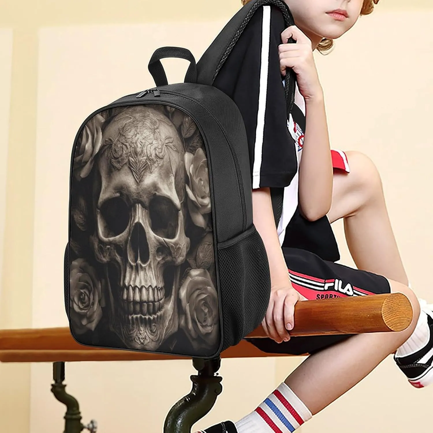 Lightweight Backpacks Cute Travel Bag Durable Leather Rose Skull Printing Small Travel Backpack For Women & Men