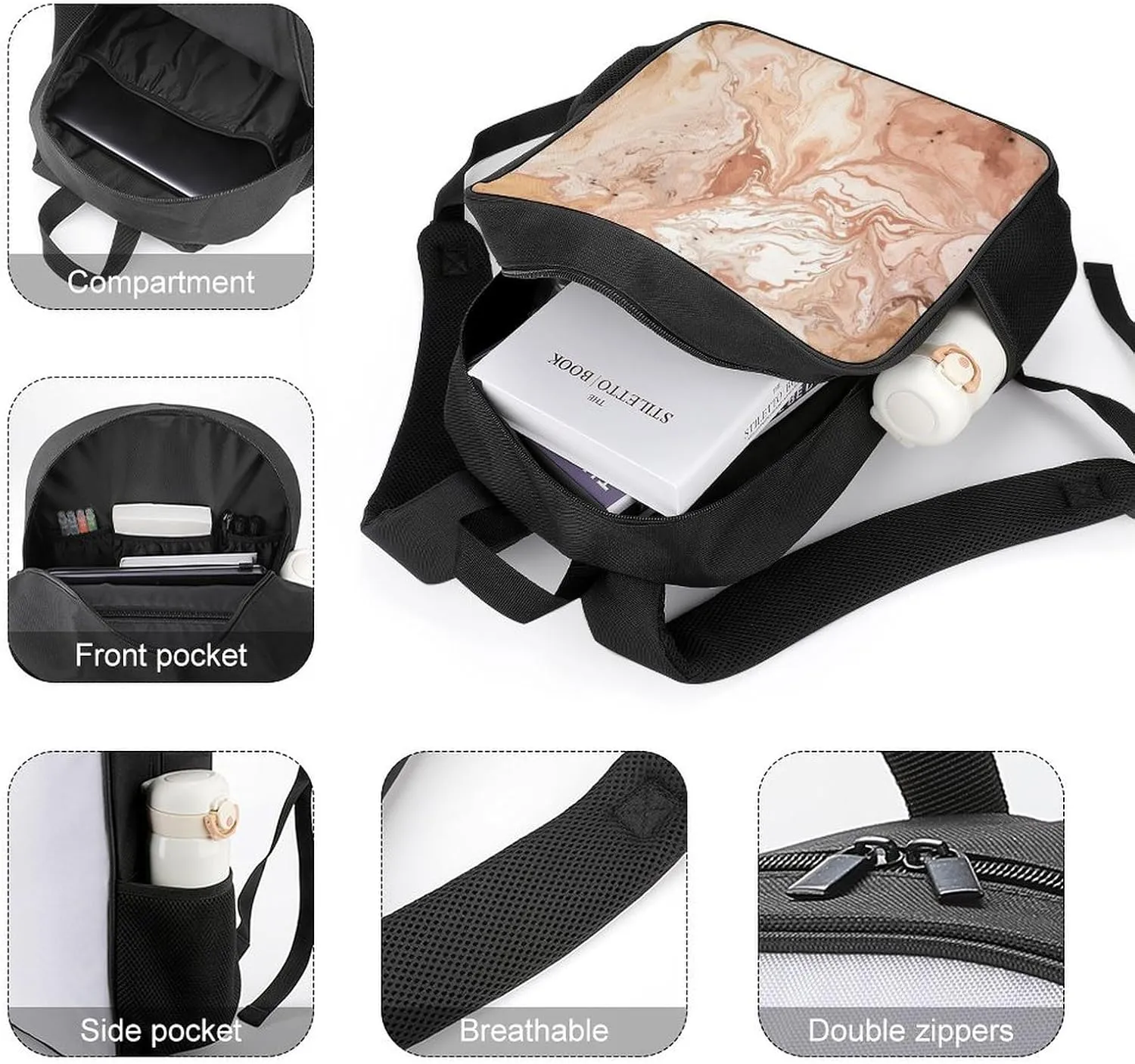 Lightweight Backpacks Cute Travel Bag Durable Light Peach And Brown Printing Small Travel Backpack For Women & Men