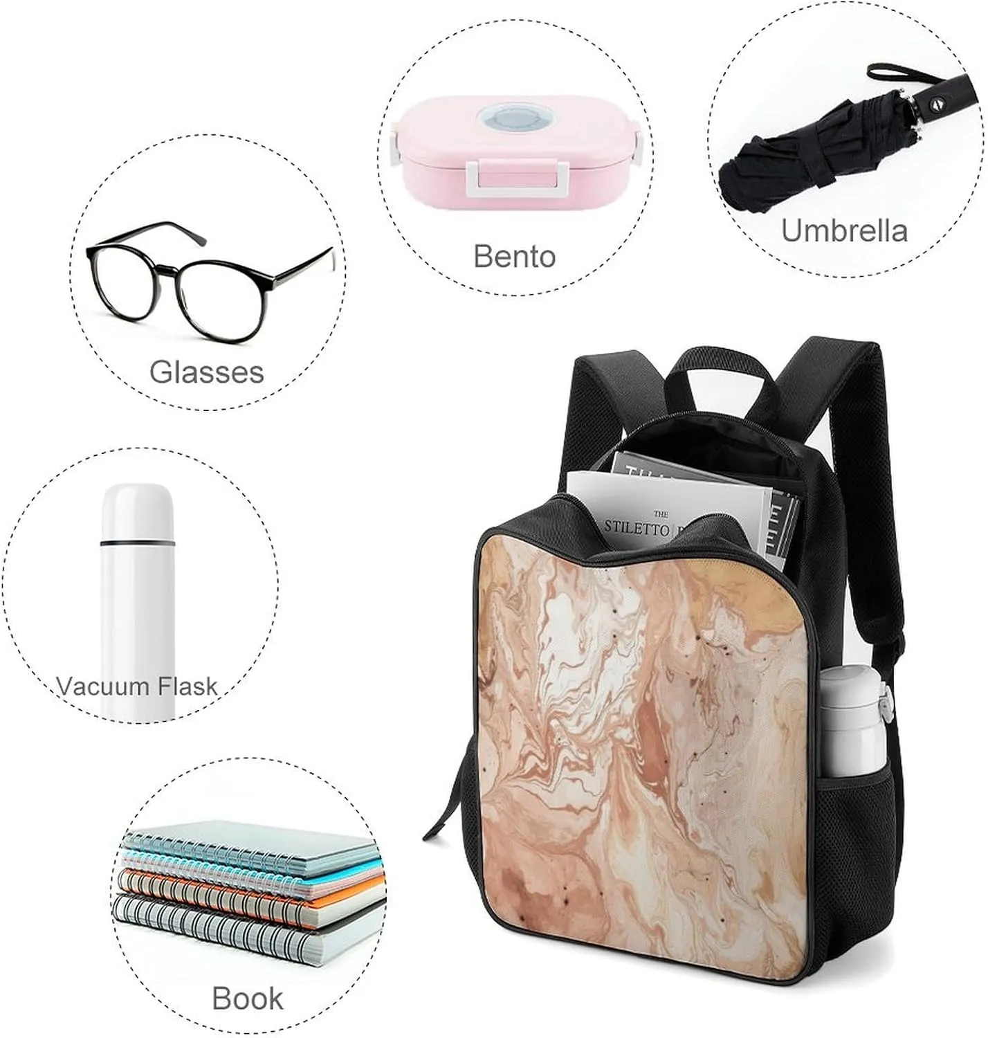 Lightweight Backpacks Cute Travel Bag Durable Light Peach And Brown Printing Small Travel Backpack For Women & Men
