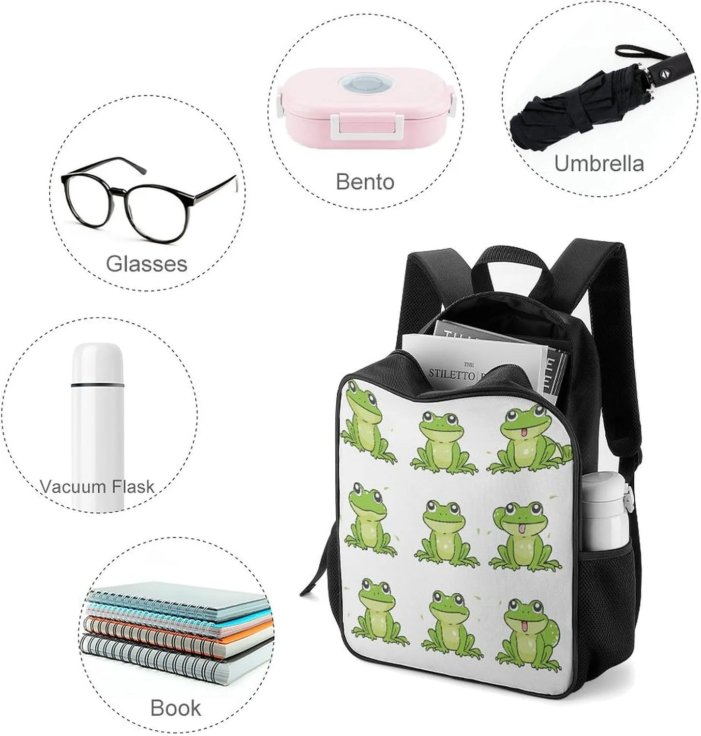 Lightweight Backpacks Cute Travel Bag Durable Little Green Frog Printing Small Travel Backpack For Women & Men