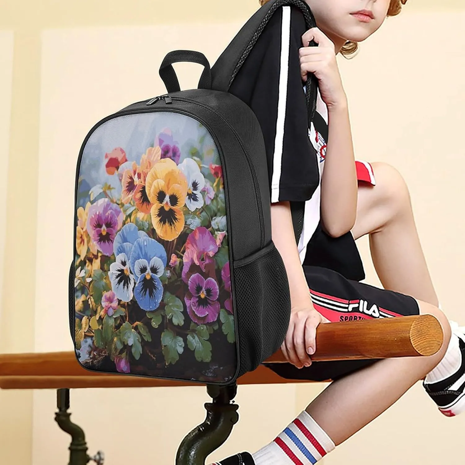 Lightweight Backpacks Cute Travel Bag Durable Pansy Flowers Printing Small Travel Backpack For Women & Men