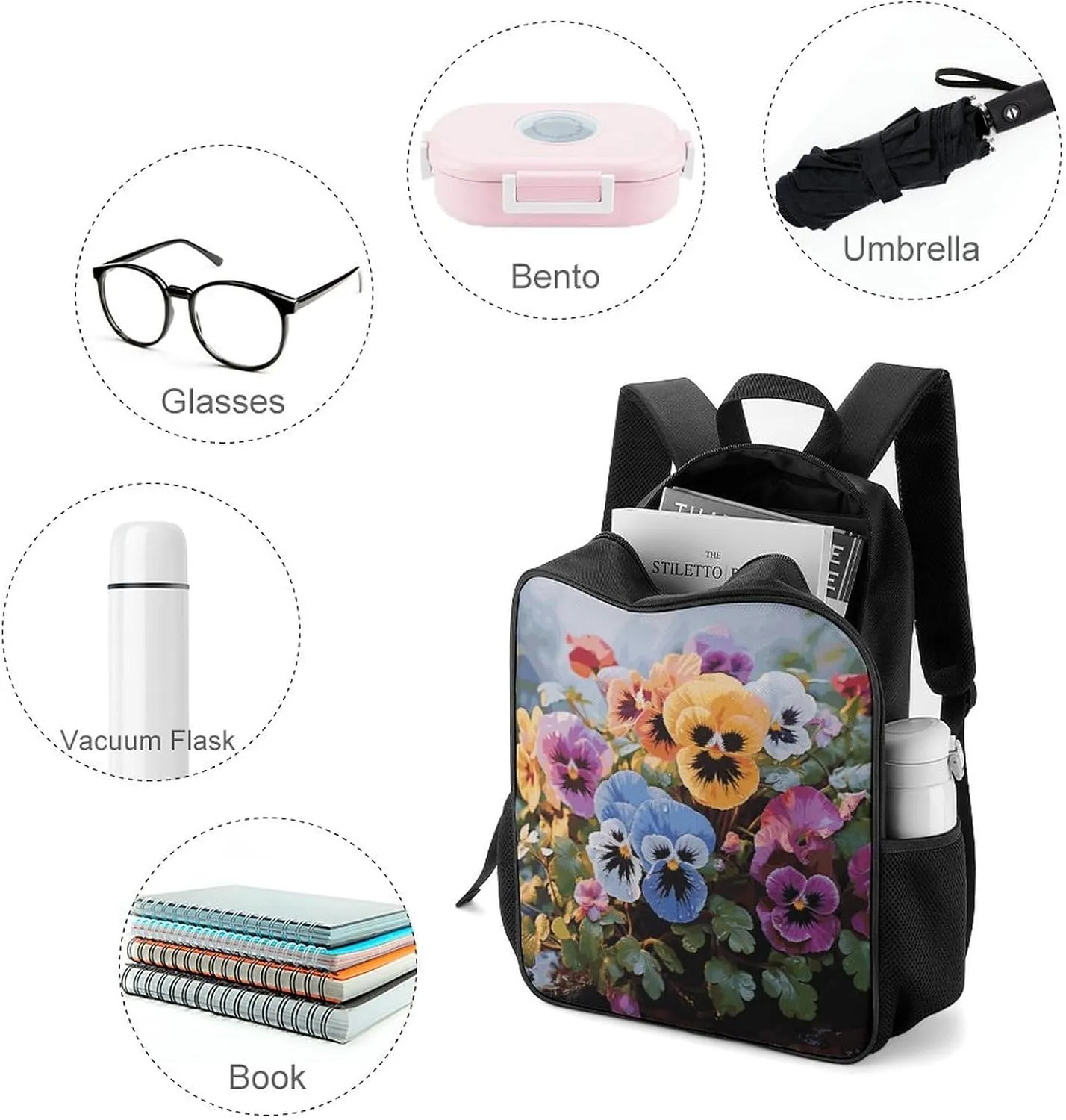 Lightweight Backpacks Cute Travel Bag Durable Pansy Flowers Printing Small Travel Backpack For Women & Men
