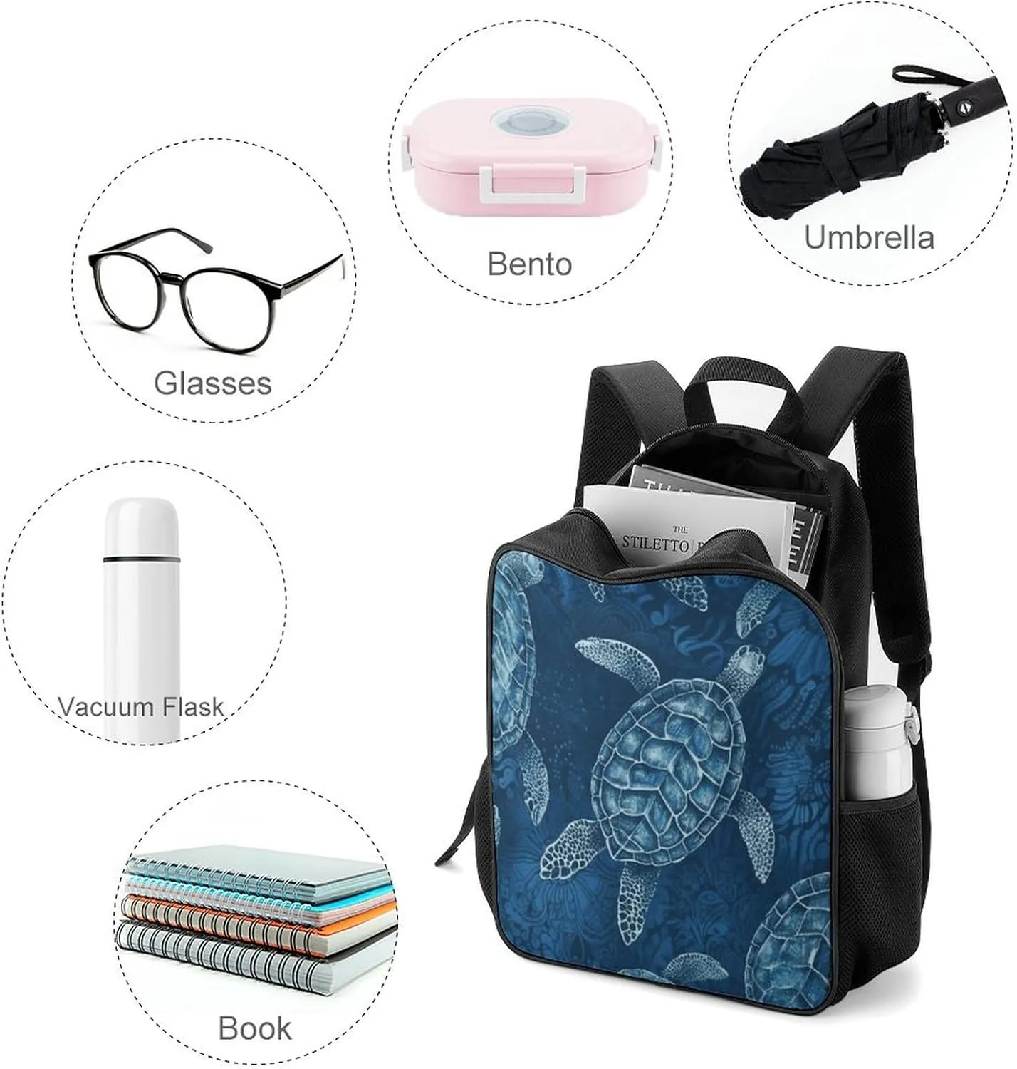Lightweight Backpacks Cute Travel Bag Durable Sea Turtle Blue Printing Small Travel Backpack For Women & Men