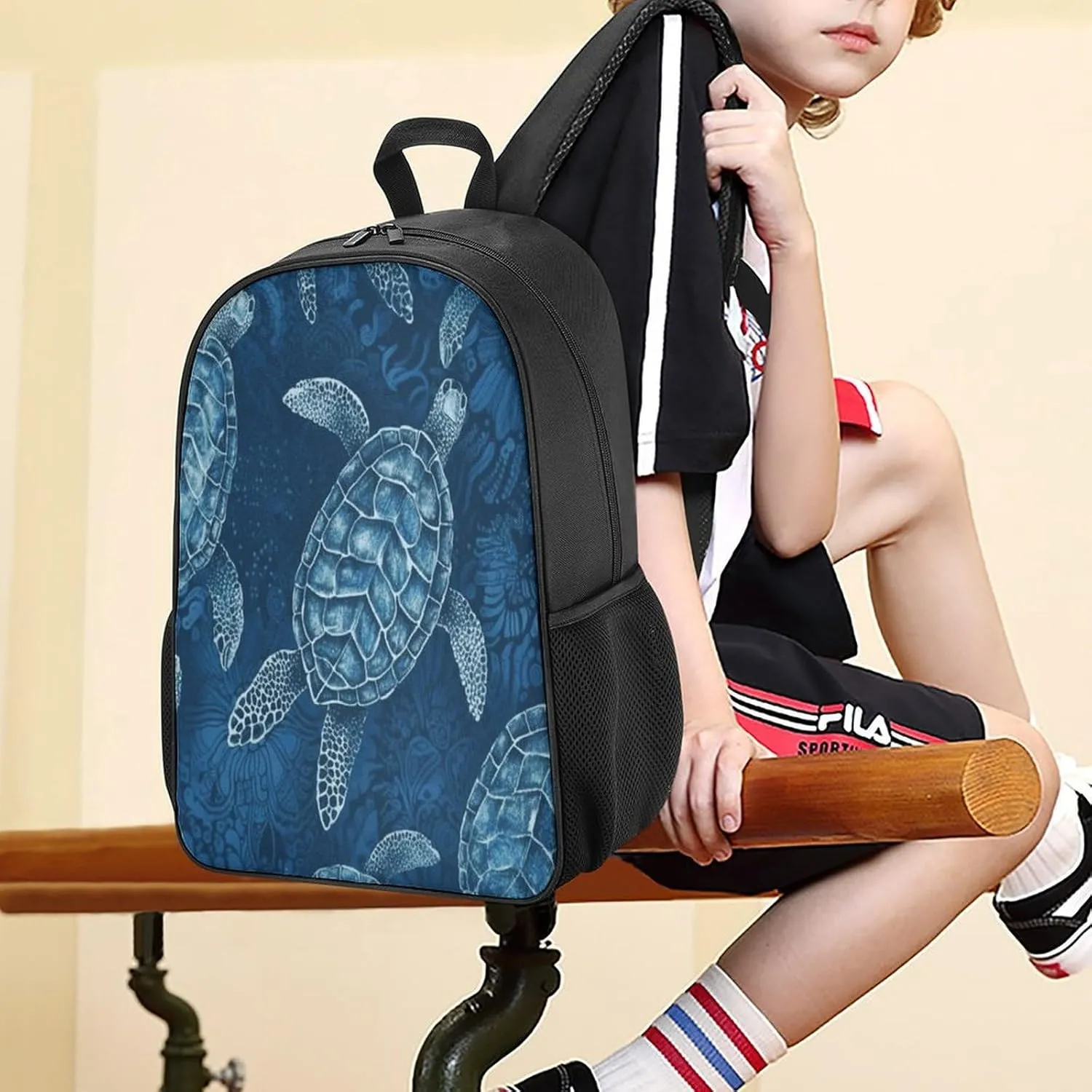 Lightweight Backpacks Cute Travel Bag Durable Sea Turtle Blue Printing Small Travel Backpack For Women & Men