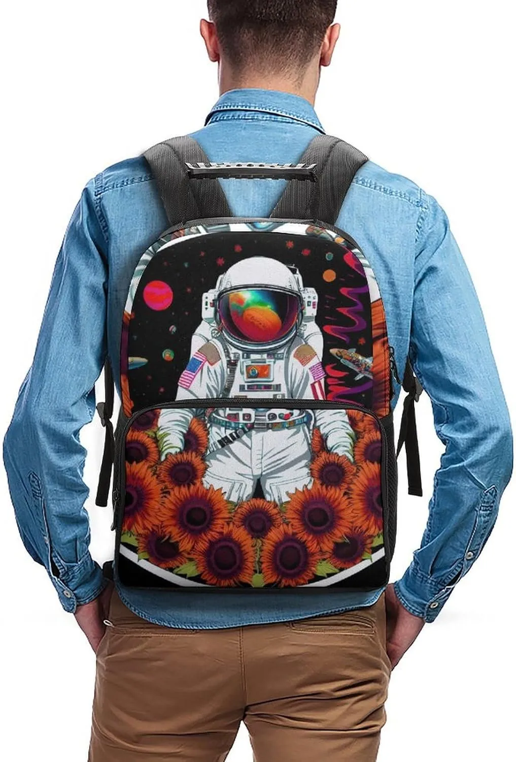 Lightweight Daypack Backpack for Sports Travel Running - Large Capacity Multipurpose Anti-Theft Bookbag, Psychedelic Space Astronaut Sunflower Snake Art Laptop Backpack Daypack