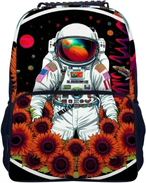 Lightweight Daypack Backpack for Sports Travel Running - Large Capacity Multipurpose Anti-Theft Bookbag, Psychedelic Space Astronaut Sunflower Snake Art Laptop Backpack Daypack
