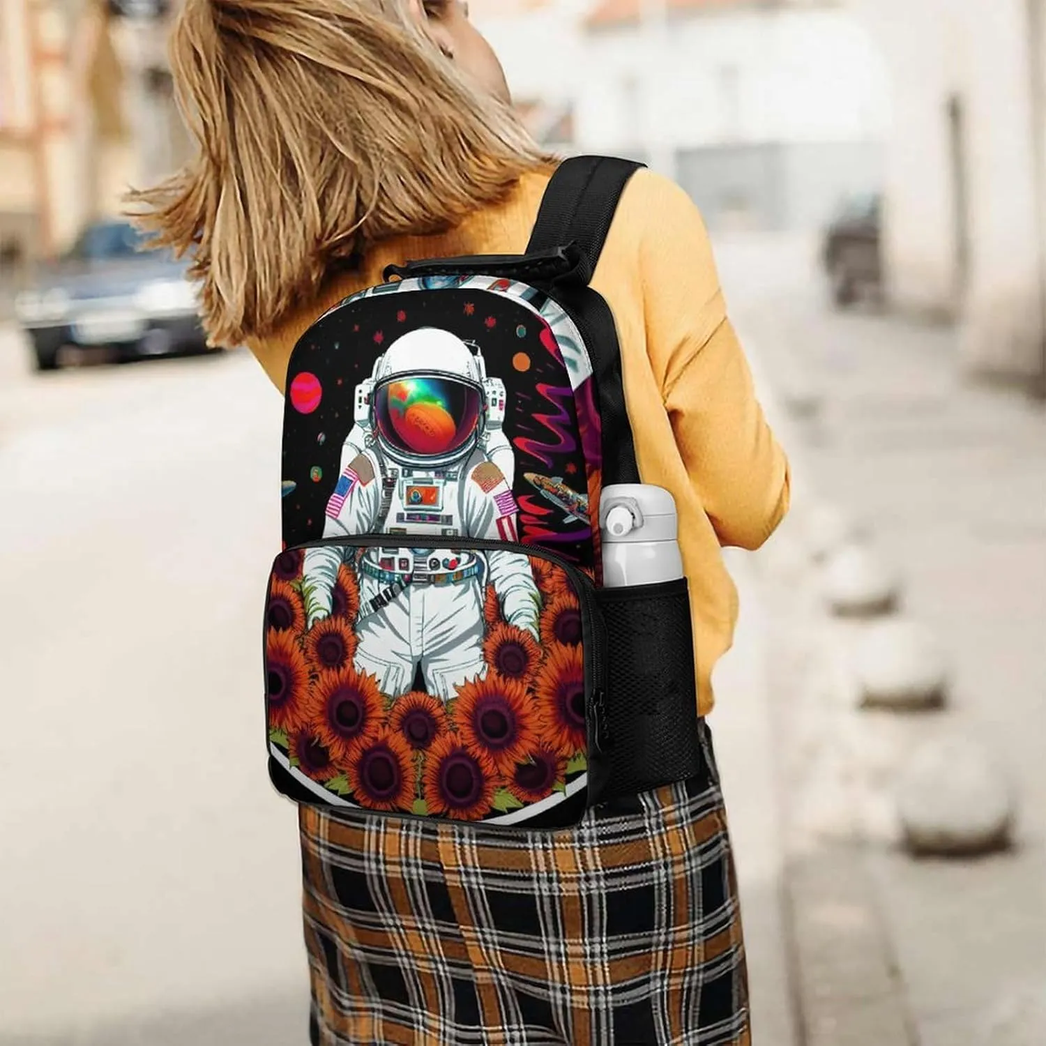 Lightweight Daypack Backpack for Sports Travel Running - Large Capacity Multipurpose Anti-Theft Bookbag, Psychedelic Space Astronaut Sunflower Snake Art Laptop Backpack Daypack