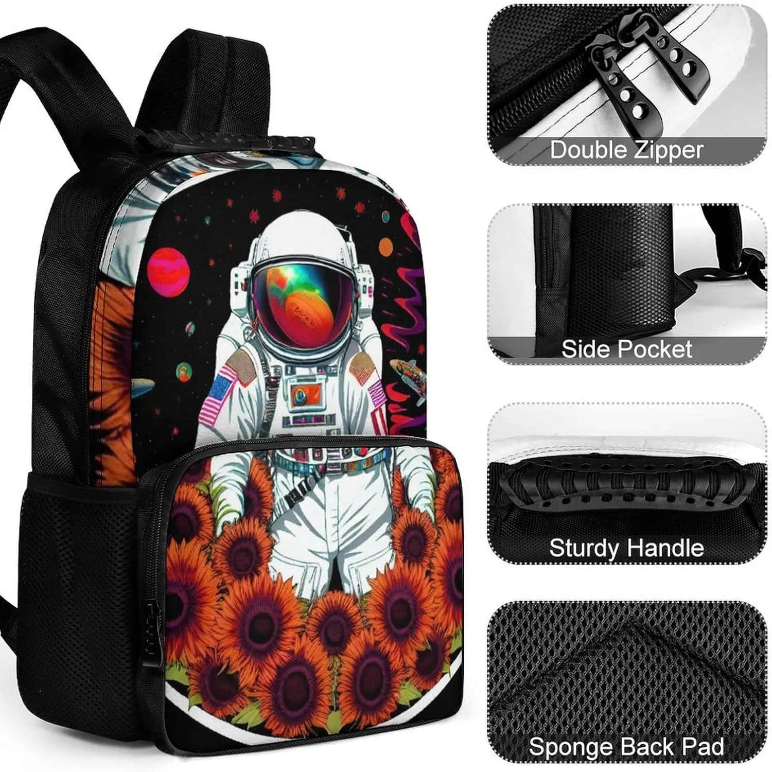 Lightweight Daypack Backpack for Sports Travel Running - Large Capacity Multipurpose Anti-Theft Bookbag, Psychedelic Space Astronaut Sunflower Snake Art Laptop Backpack Daypack