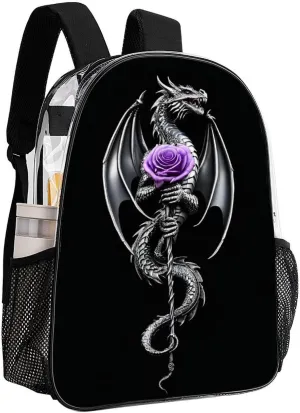 Lightweight Daypack Backpack for Sports Travel Running - Large Capacity Multipurpose Transparent Bookbag, Cool Dragon Purple Rose Black Laptop Backpack Daypack