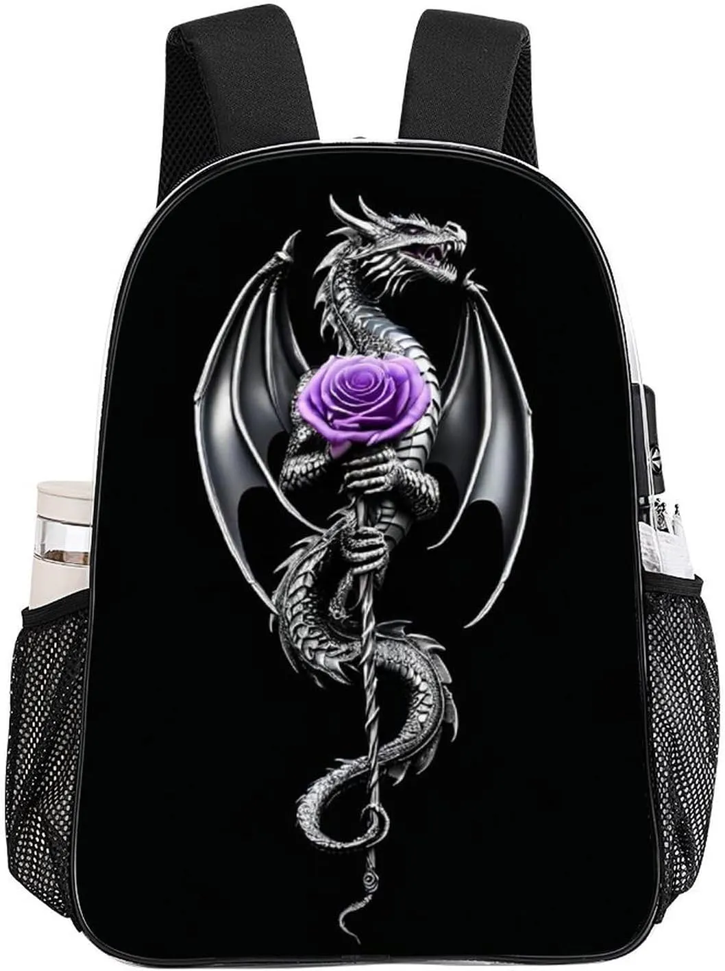 Lightweight Daypack Backpack for Sports Travel Running - Large Capacity Multipurpose Transparent Bookbag, Cool Dragon Purple Rose Black Laptop Backpack Daypack
