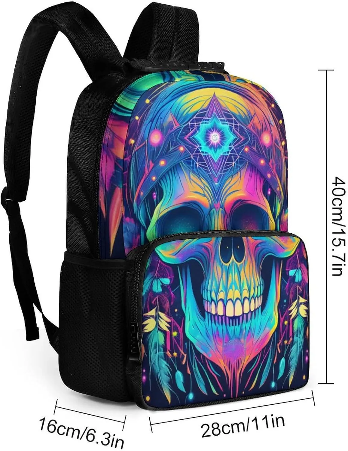 Lightweight Daypack Backpack for Trekking Work Running - Big Capacity Multipurpose Anti-Theft Bookbag, Psychedelic Skull Head Colorful Dreamcatcher Art Business Computer Bag