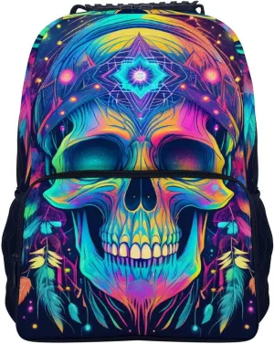Lightweight Daypack Backpack for Trekking Work Running - Big Capacity Multipurpose Anti-Theft Bookbag, Psychedelic Skull Head Colorful Dreamcatcher Art Business Computer Bag
