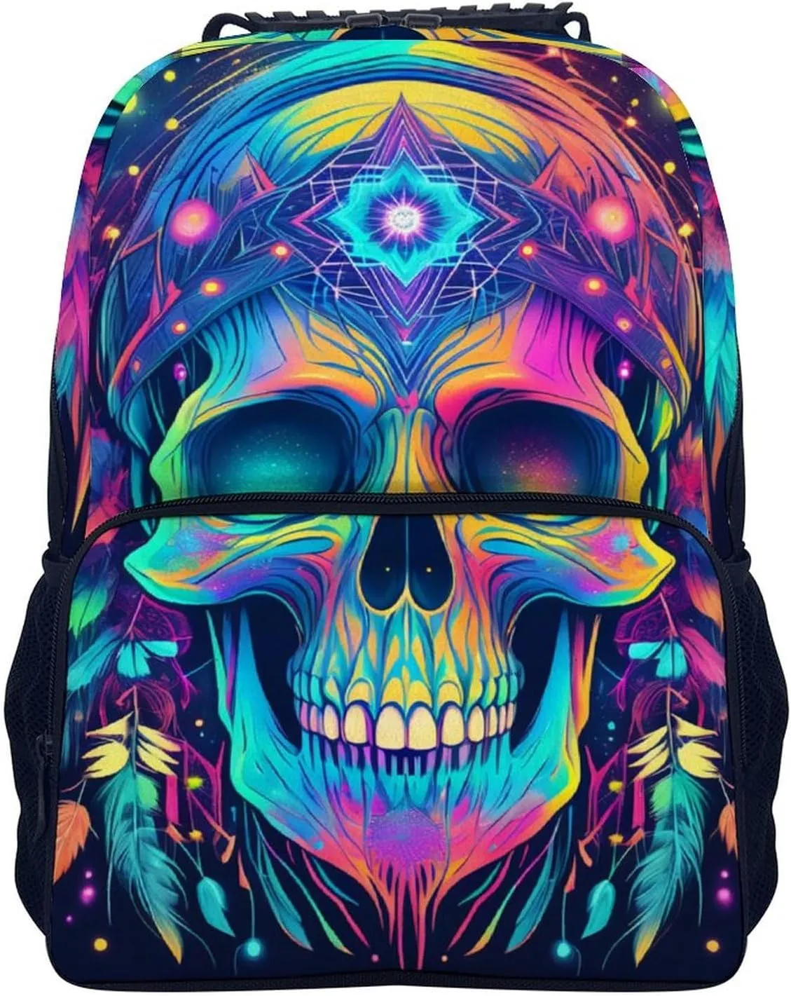 Lightweight Daypack Backpack for Trekking Work Running - Big Capacity Multipurpose Anti-Theft Bookbag, Psychedelic Skull Head Colorful Dreamcatcher Art Business Computer Bag