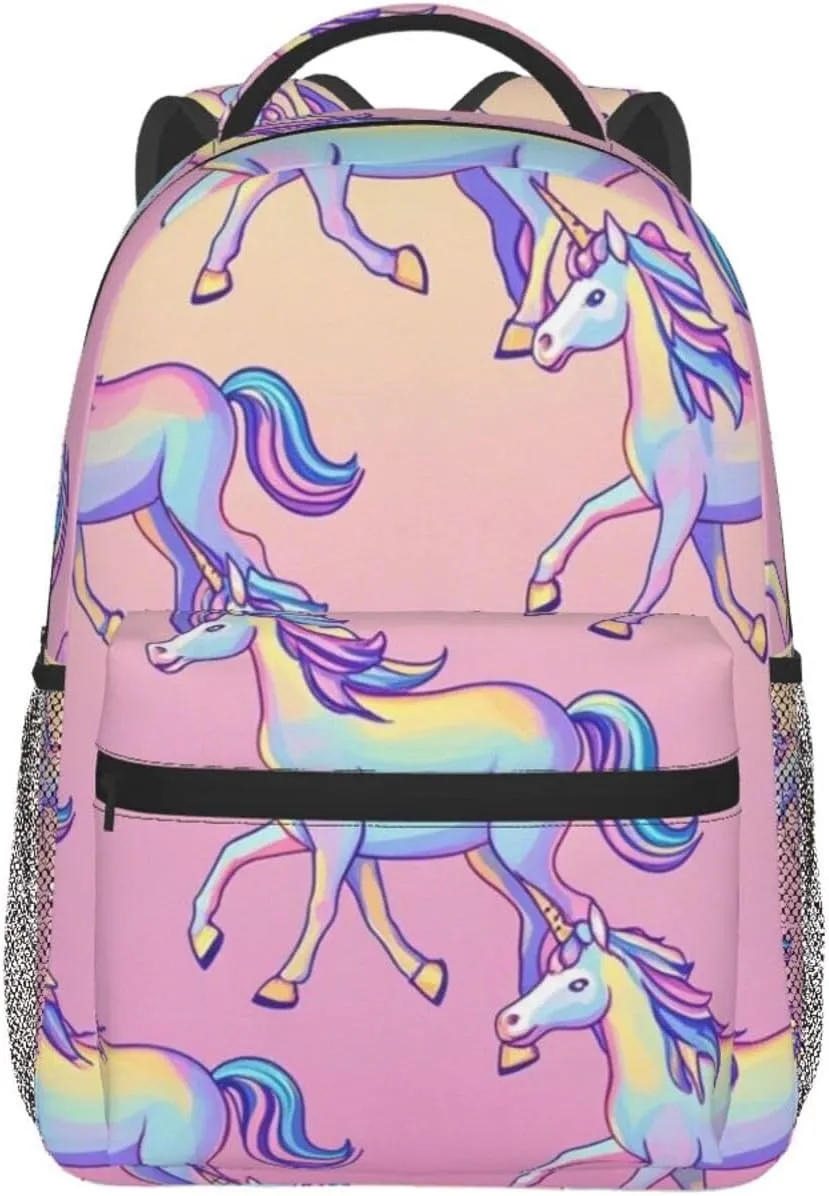 Lightweight Daypack Bookbag for Trekking Business Walking Cycling - Big Capacity Anti-Theft Multipurpose Carry On Bag, Cute Rainbow Unicorn Art Business Computer Bag