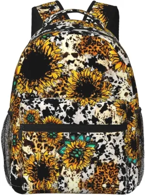 Lightweight Daypack Bookbag for Trekking Business Walking Cycling - Big Capacity Anti-Theft Multipurpose Carry On Bag, Retro Sunflowers Animal Leopard Glitter Art Business Computer Bag