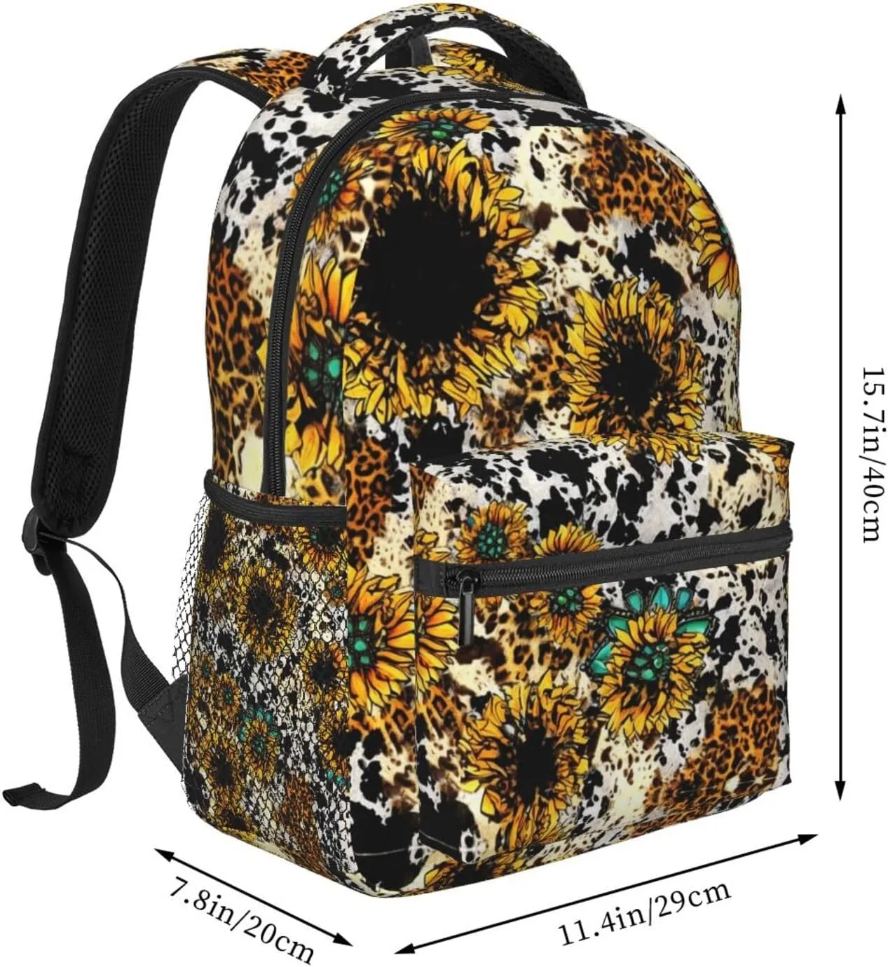 Lightweight Daypack Bookbag for Trekking Business Walking Cycling - Big Capacity Anti-Theft Multipurpose Carry On Bag, Retro Sunflowers Animal Leopard Glitter Art Business Computer Bag