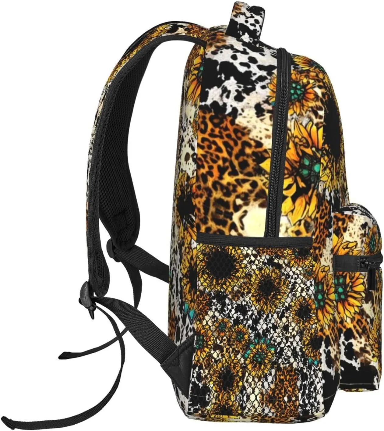 Lightweight Daypack Bookbag for Trekking Business Walking Cycling - Big Capacity Anti-Theft Multipurpose Carry On Bag, Retro Sunflowers Animal Leopard Glitter Art Business Computer Bag