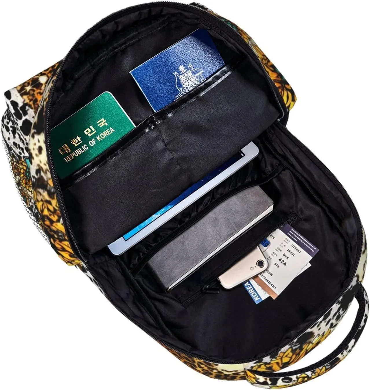 Lightweight Daypack Bookbag for Trekking Business Walking Cycling - Big Capacity Anti-Theft Multipurpose Carry On Bag, Retro Sunflowers Animal Leopard Glitter Art Business Computer Bag