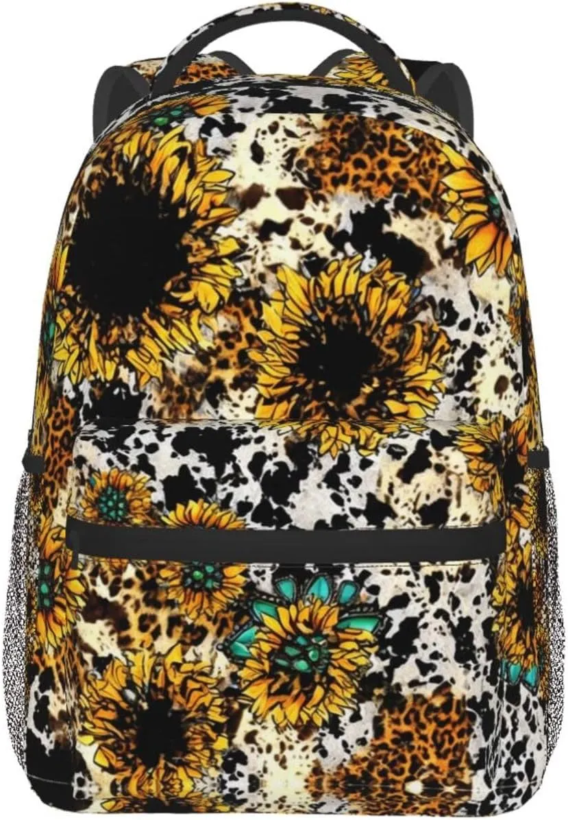 Lightweight Daypack Bookbag for Trekking Business Walking Cycling - Big Capacity Anti-Theft Multipurpose Carry On Bag, Retro Sunflowers Animal Leopard Glitter Art Business Computer Bag