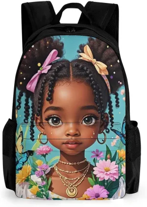 Lightweight Daypack for Camping Business Walking Cycling - Large Capacity Anti-Theft Multipurpose Bookbag, Colorful Afro American Black Woman With Butterflies Art Gym Outdoor Hiking Backpack