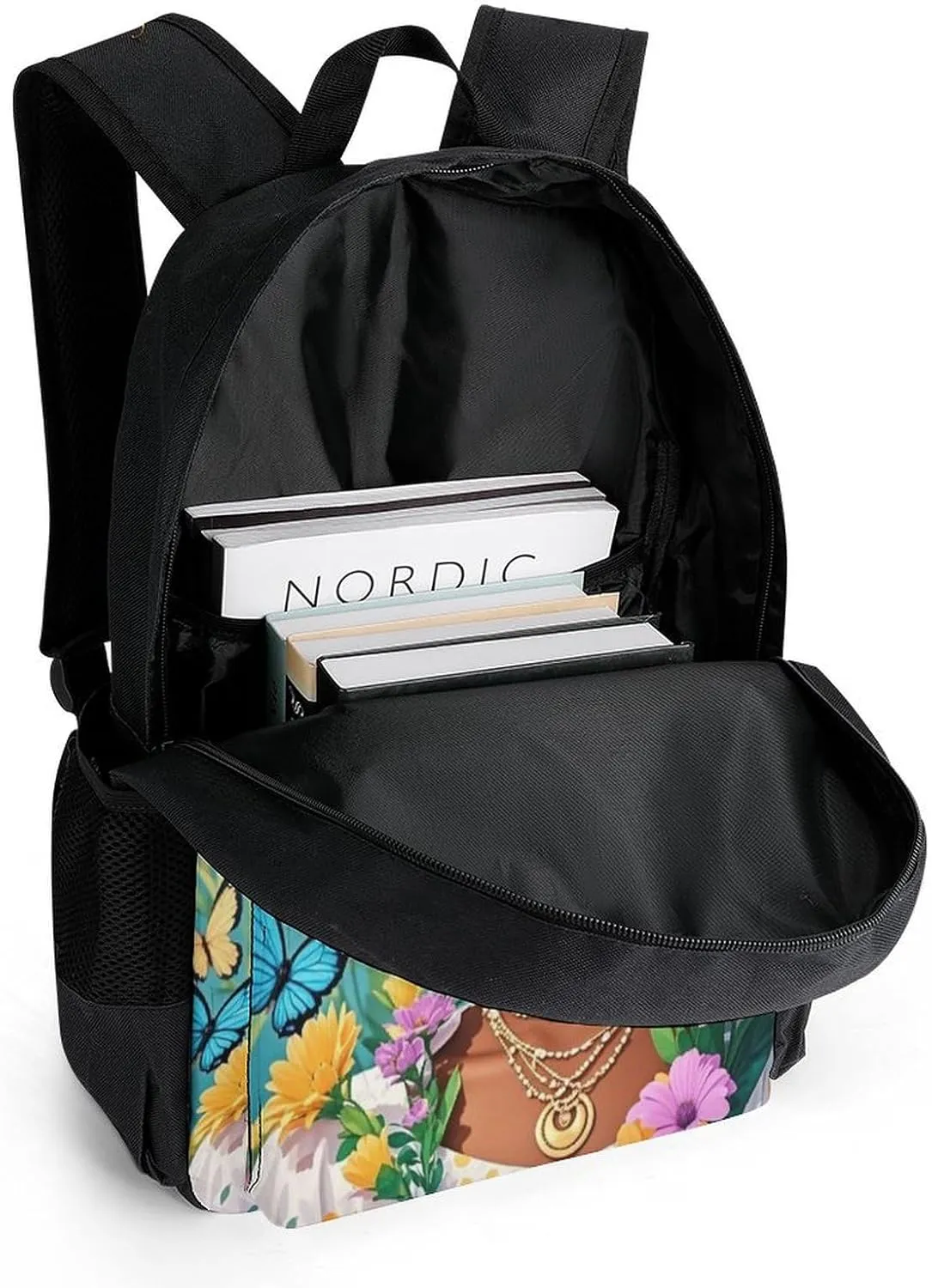Lightweight Daypack for Camping Business Walking Cycling - Large Capacity Anti-Theft Multipurpose Bookbag, Colorful Afro American Black Woman With Butterflies Art Gym Outdoor Hiking Backpack