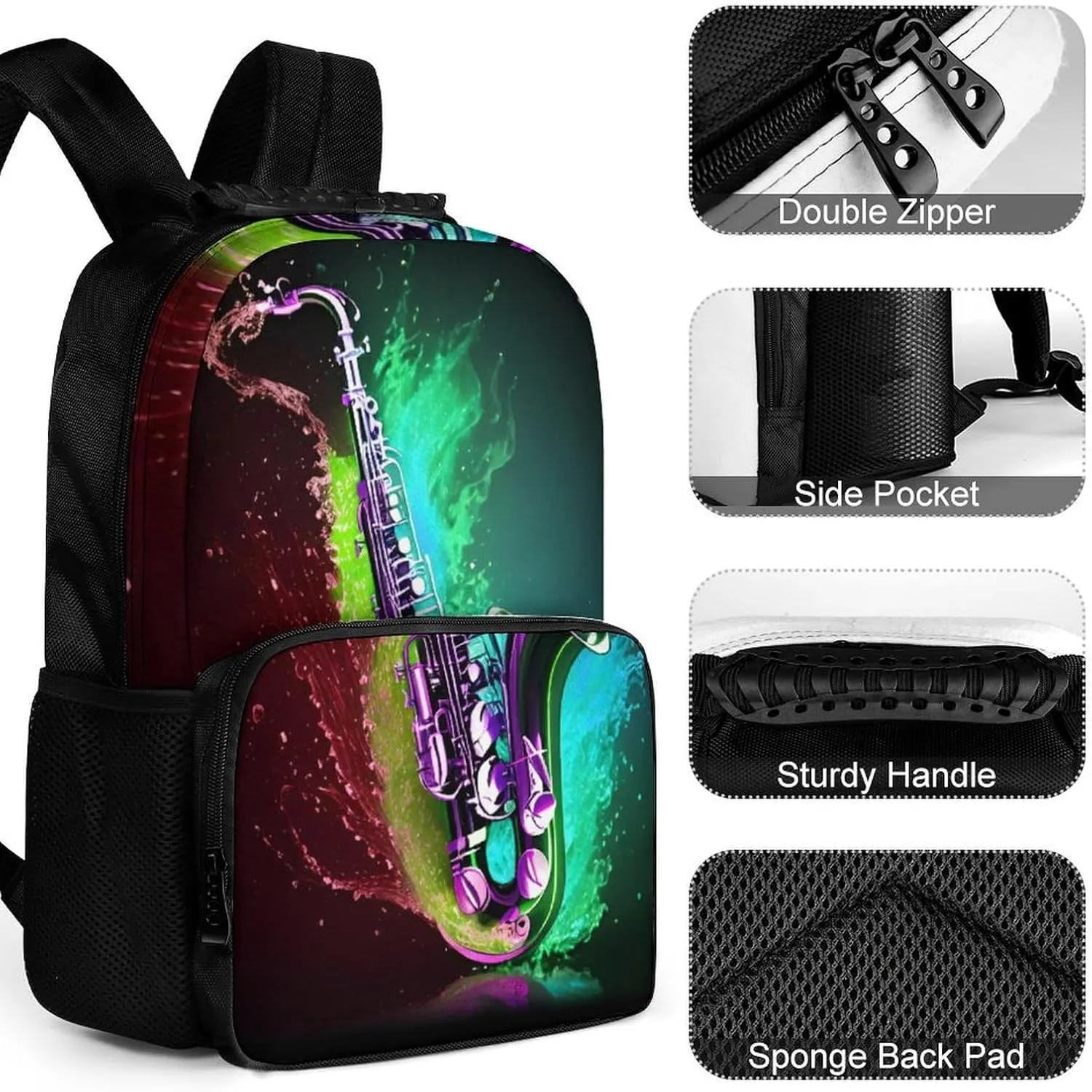 Lightweight Daypack for Camping Business Walking Cycling - Large Capacity Anti-Theft Multipurpose Bookbag, Saxophone In Fire And Water Art Gym Outdoor Hiking Backpack