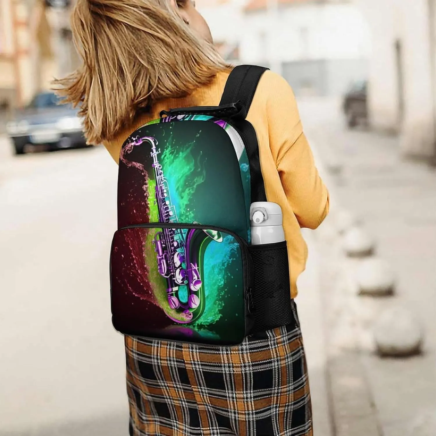 Lightweight Daypack for Camping Business Walking Cycling - Large Capacity Anti-Theft Multipurpose Bookbag, Saxophone In Fire And Water Art Gym Outdoor Hiking Backpack
