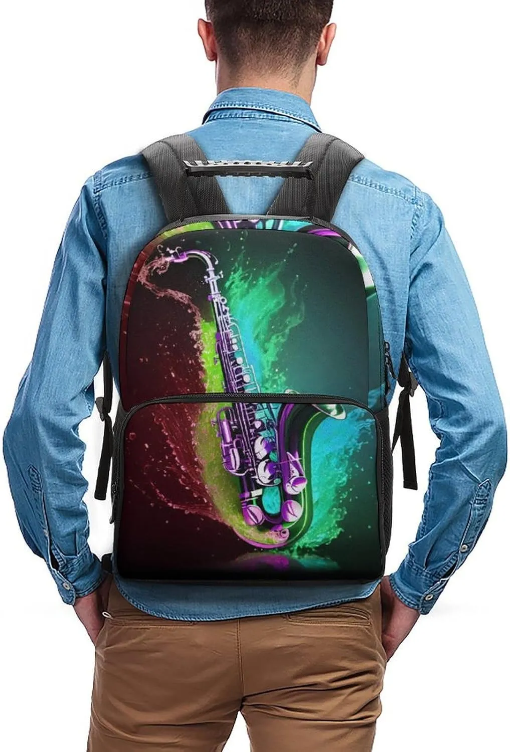 Lightweight Daypack for Camping Business Walking Cycling - Large Capacity Anti-Theft Multipurpose Bookbag, Saxophone In Fire And Water Art Gym Outdoor Hiking Backpack