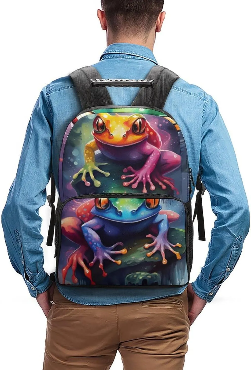 Lightweight Daypack for Camping Business Walking Cycling - Large Capacity Anti-Theft Multipurpose Bookbag, Watercolor Frogs Art Gym Outdoor Hiking Backpack