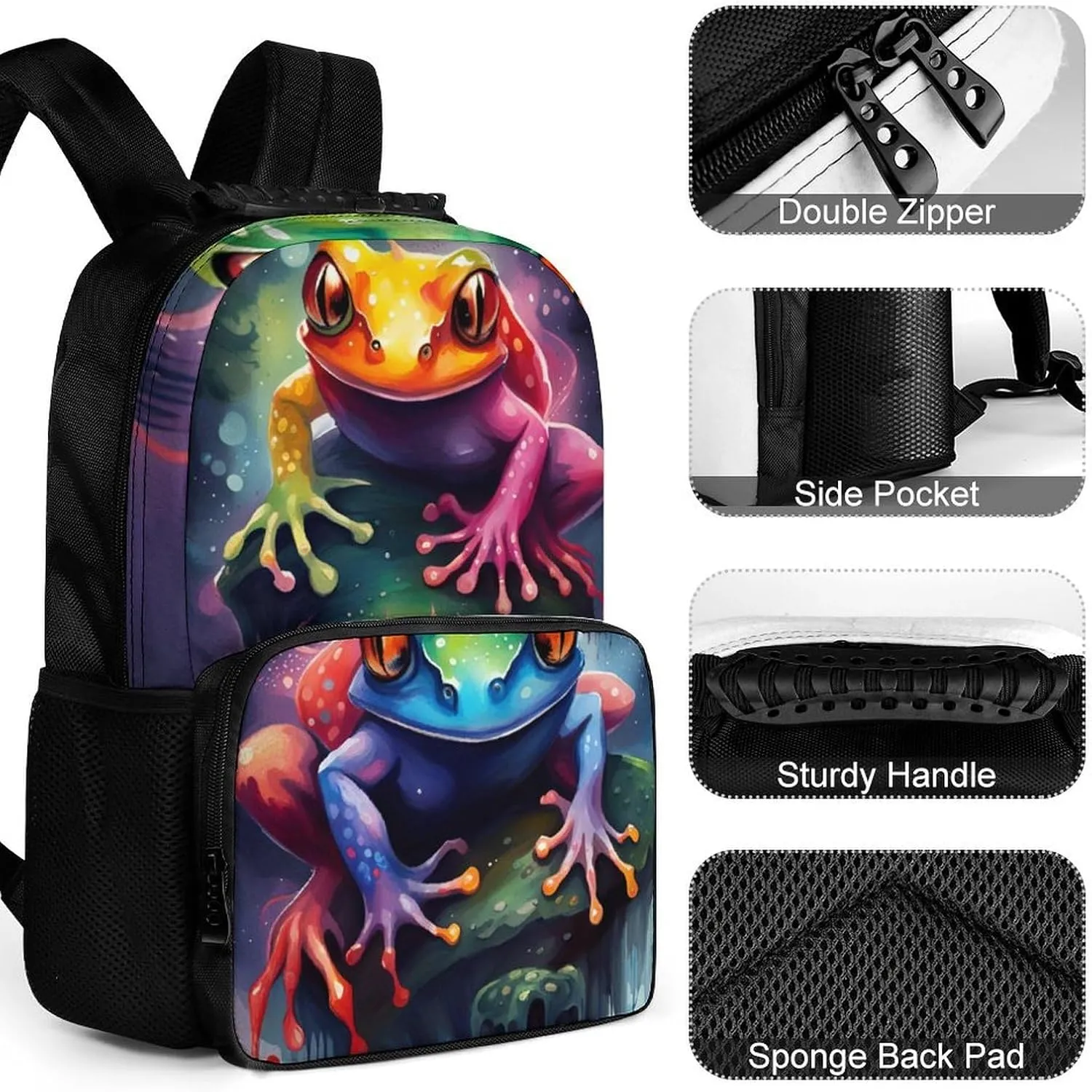 Lightweight Daypack for Camping Business Walking Cycling - Large Capacity Anti-Theft Multipurpose Bookbag, Watercolor Frogs Art Gym Outdoor Hiking Backpack