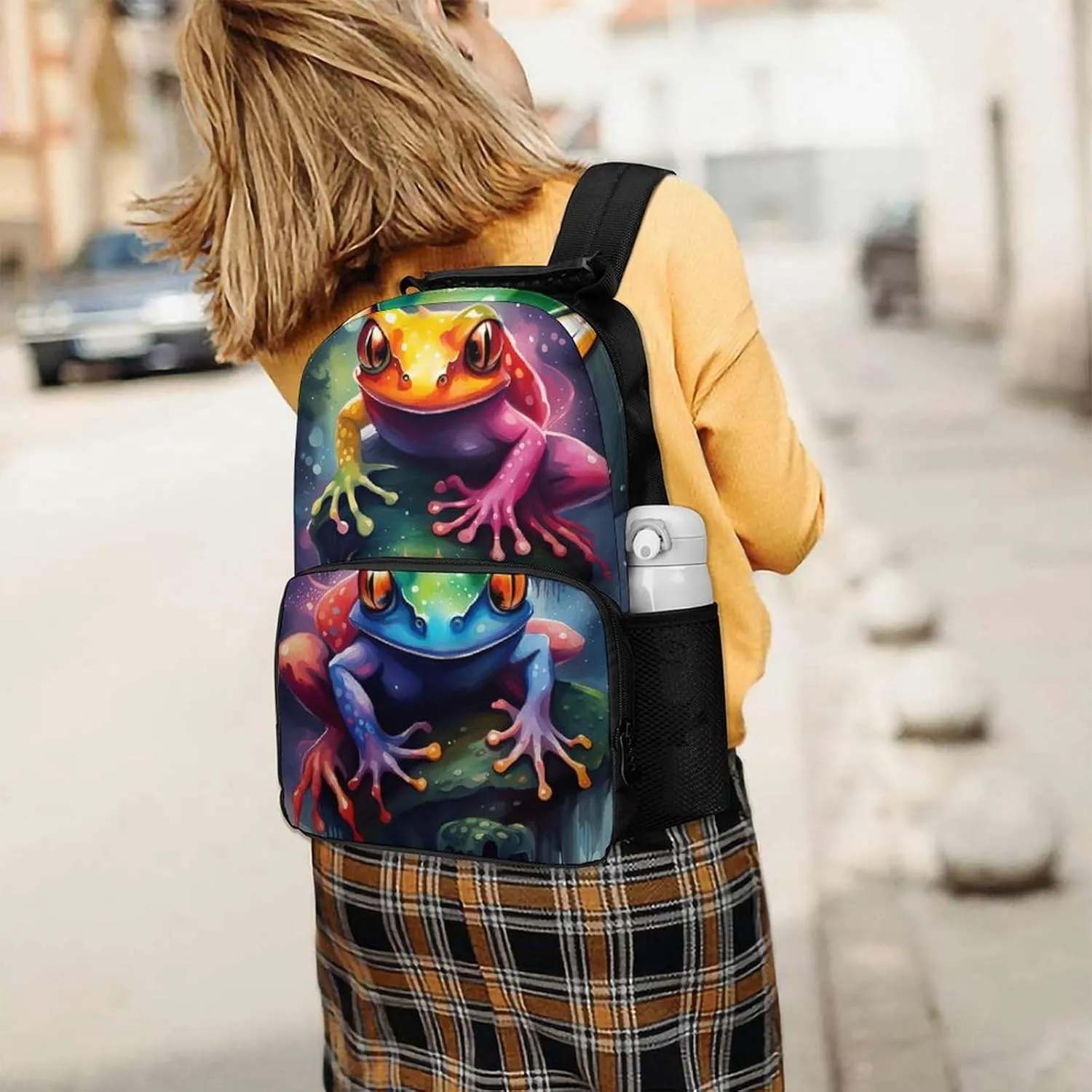 Lightweight Daypack for Camping Business Walking Cycling - Large Capacity Anti-Theft Multipurpose Bookbag, Watercolor Frogs Art Gym Outdoor Hiking Backpack
