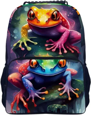 Lightweight Daypack for Camping Business Walking Cycling - Large Capacity Anti-Theft Multipurpose Bookbag, Watercolor Frogs Art Gym Outdoor Hiking Backpack