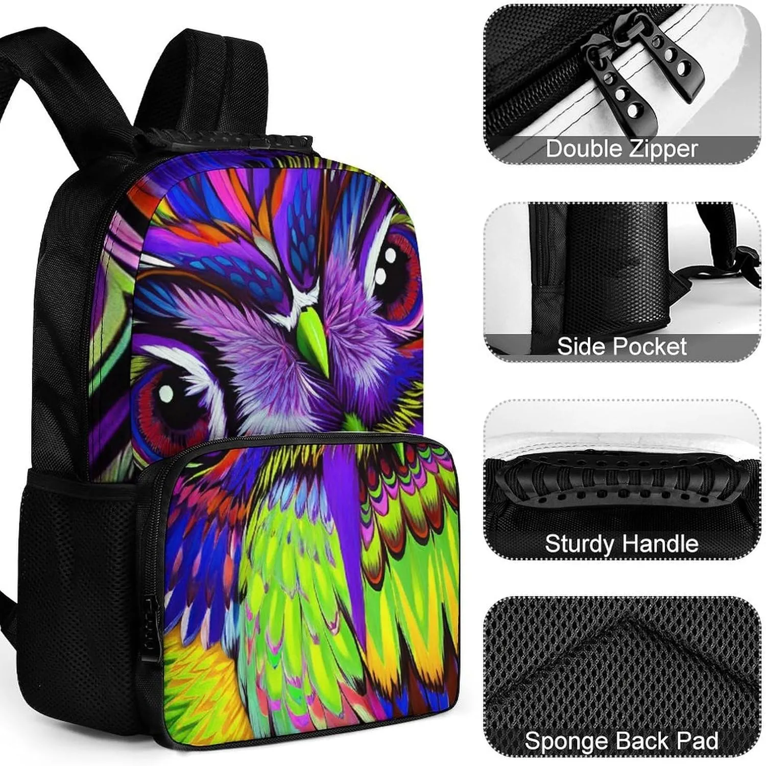 Lightweight Rucksack for Sports Travel Running - Big Capacity Multipurpose Anti-Theft Bookbag, Trippy Owl Abstract Art Travel and Sport Backpack Rucksack